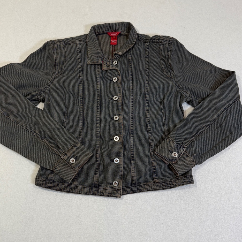Sundance‎ Striped Button Down Jacket Women's Size 8 Blue Gray Vintage Look Y2K